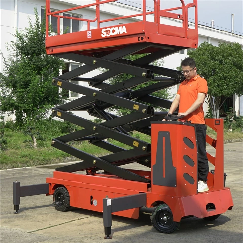 SOCMA 500kg Capacity Height Of 9m Ectric Hydraulic Aerial Work Platform Station Driving Scissor Lift